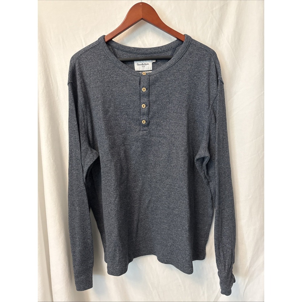 Goodfellow & Co Mens XL Blue Henley Shirt Long Sleeve Waffle Knit Casual Thermal